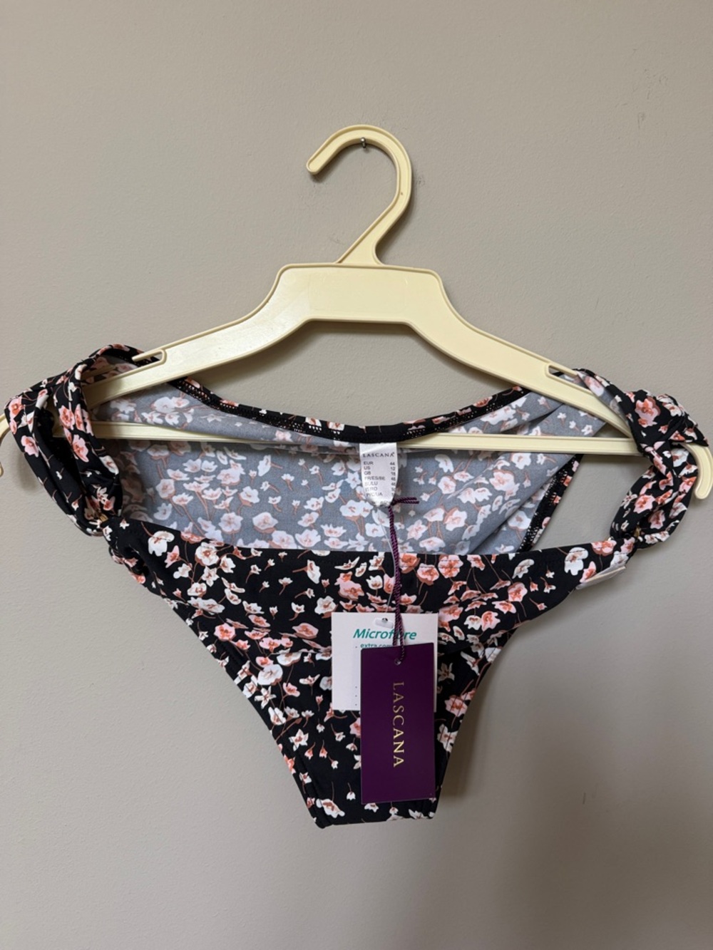 Lascana Floral Bikini Bottoms - Black with Pink & White Flowers nwt
